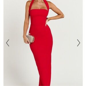 Showpo Salome Midi Dress Halter Neck Red Dress BRAND NEW